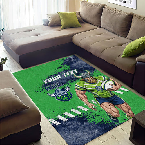 Personalised Canberra Raiders Rugby Area Rug Viking Green Machine Mascot - Sporty Splash Art Style