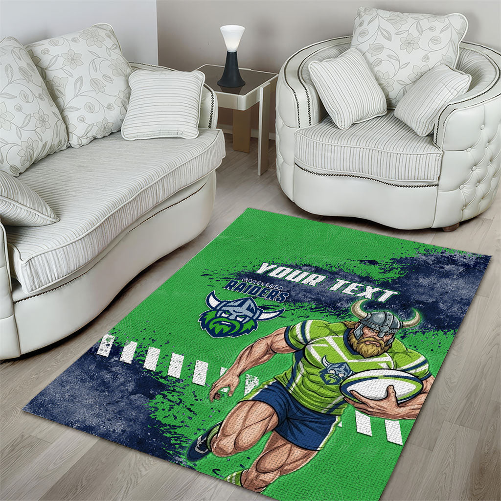 Personalised Canberra Raiders Rugby Area Rug Viking Green Machine Mascot - Sporty Splash Art Style