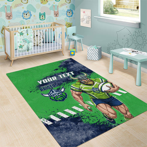 Personalised Canberra Raiders Rugby Area Rug Viking Green Machine Mascot - Sporty Splash Art Style