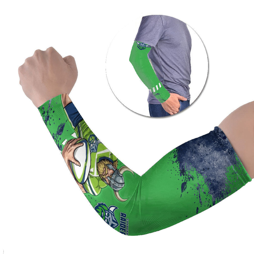 Personalised Canberra Raiders Rugby Arm Sleeves Viking Green Machine Mascot - Sporty Splash Art Style