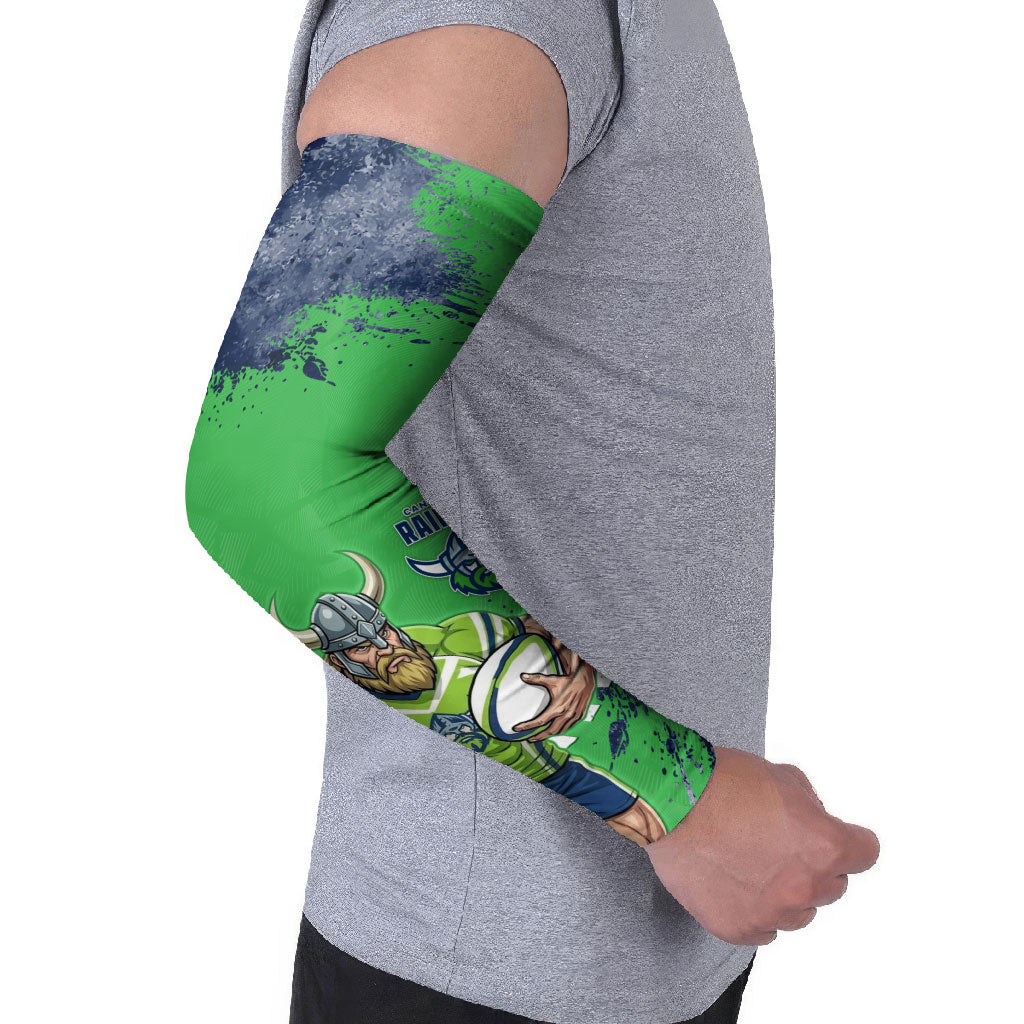 Personalised Canberra Raiders Rugby Arm Sleeves Viking Green Machine Mascot - Sporty Splash Art Style