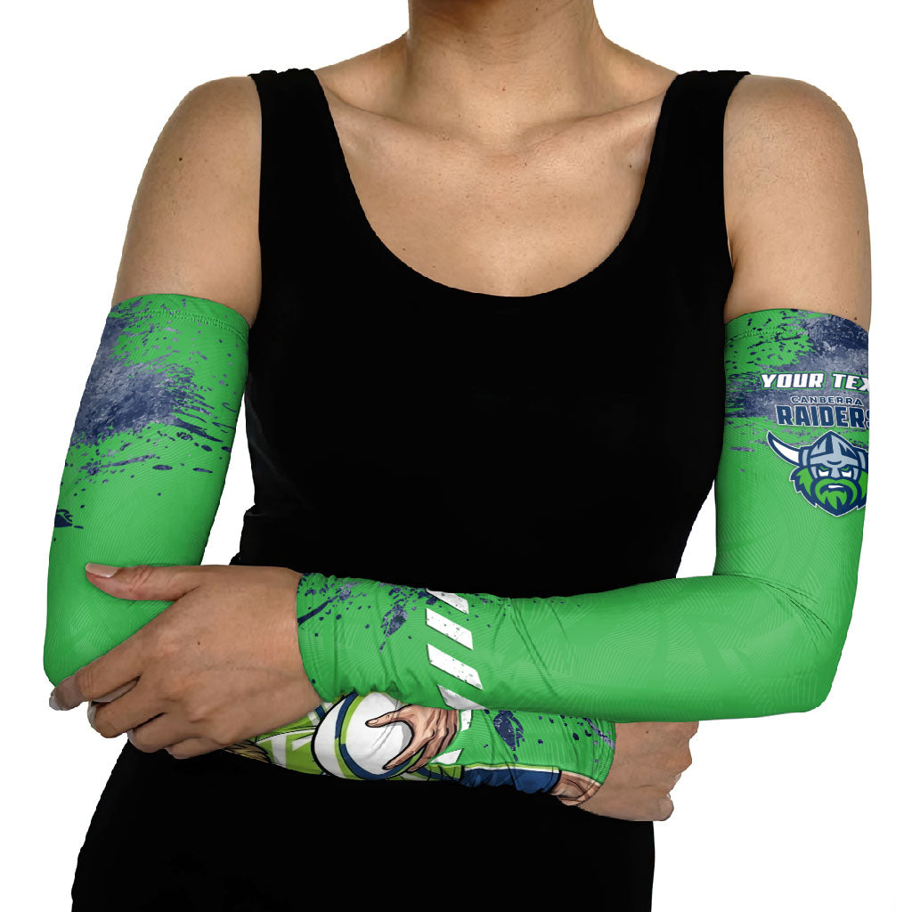 Personalised Canberra Raiders Rugby Arm Sleeves Viking Green Machine Mascot - Sporty Splash Art Style