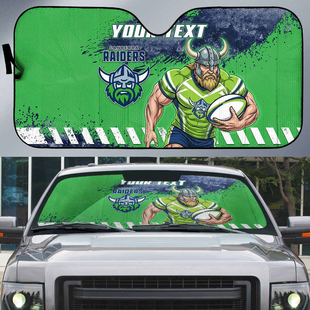 Personalised Canberra Raiders Rugby Auto Sun Shade Viking Green Machine Mascot - Sporty Splash Art Style
