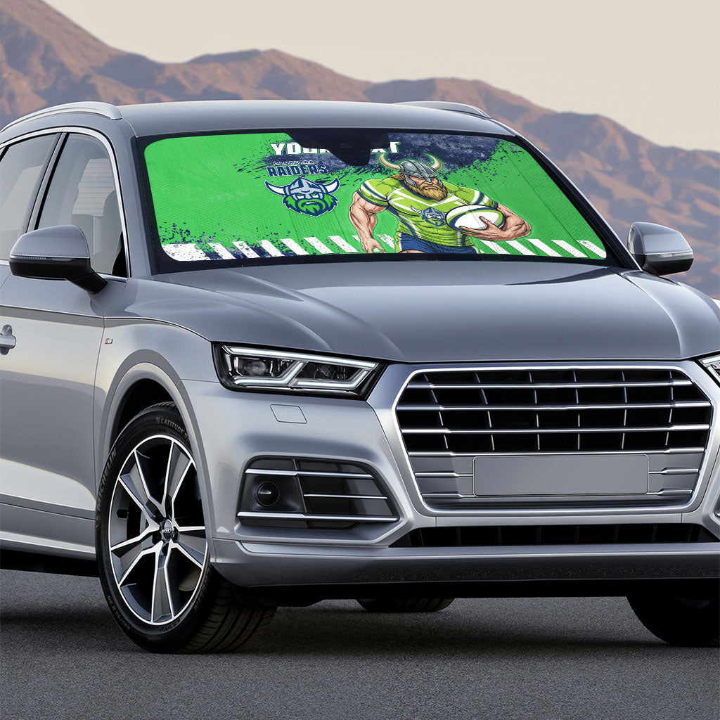 Personalised Canberra Raiders Rugby Auto Sun Shade Viking Green Machine Mascot - Sporty Splash Art Style