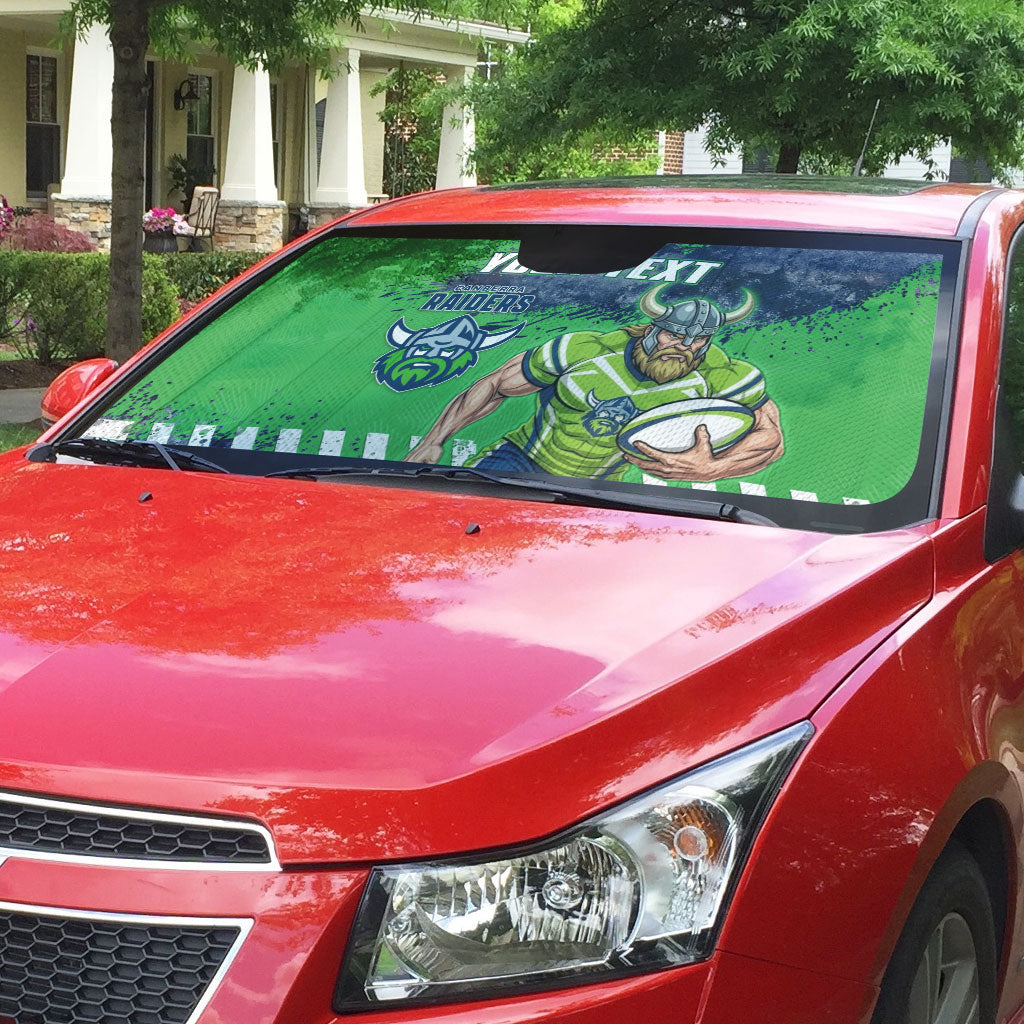 Personalised Canberra Raiders Rugby Auto Sun Shade Viking Green Machine Mascot - Sporty Splash Art Style