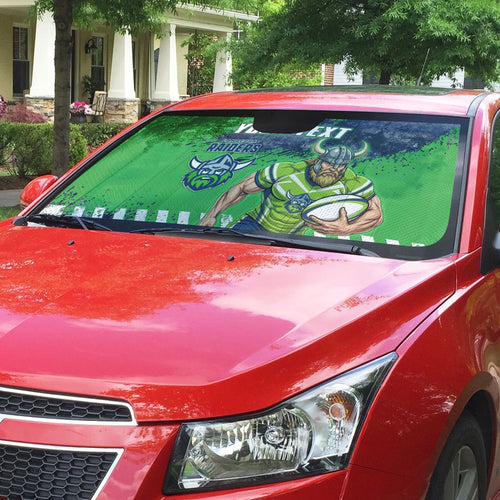 Personalised Canberra Raiders Rugby Auto Sun Shade Viking Green Machine Mascot - Sporty Splash Art Style