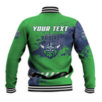 Personalised Canberra Raiders Rugby Baseball Jacket Viking Green Machine Mascot - Sporty Splash Art Style