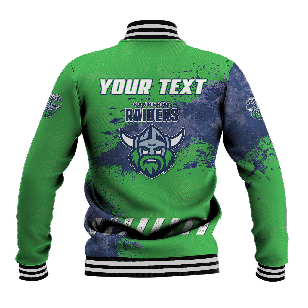 Personalised Canberra Raiders Rugby Baseball Jacket Viking Green Machine Mascot - Sporty Splash Art Style