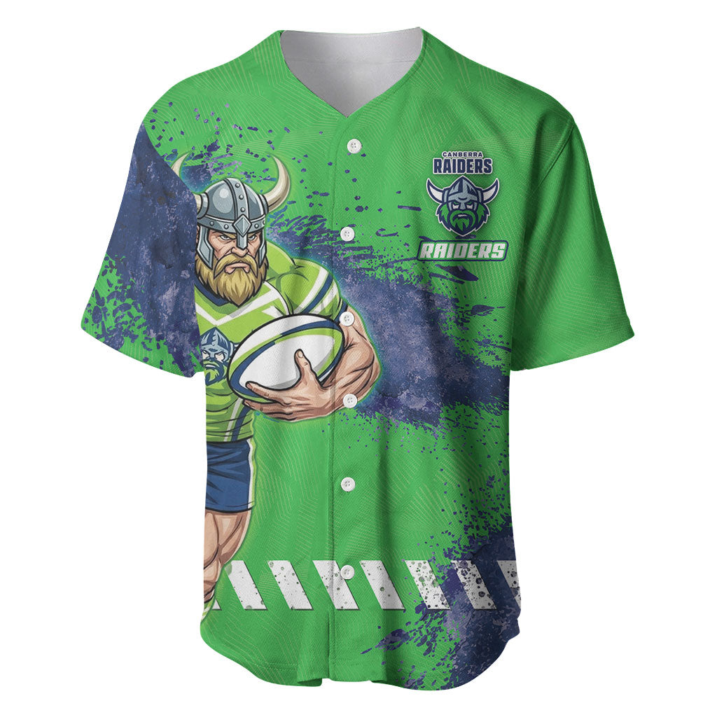 Personalised Canberra Raiders Rugby Baseball Jersey Viking Green Machine Mascot - Sporty Splash Art Style