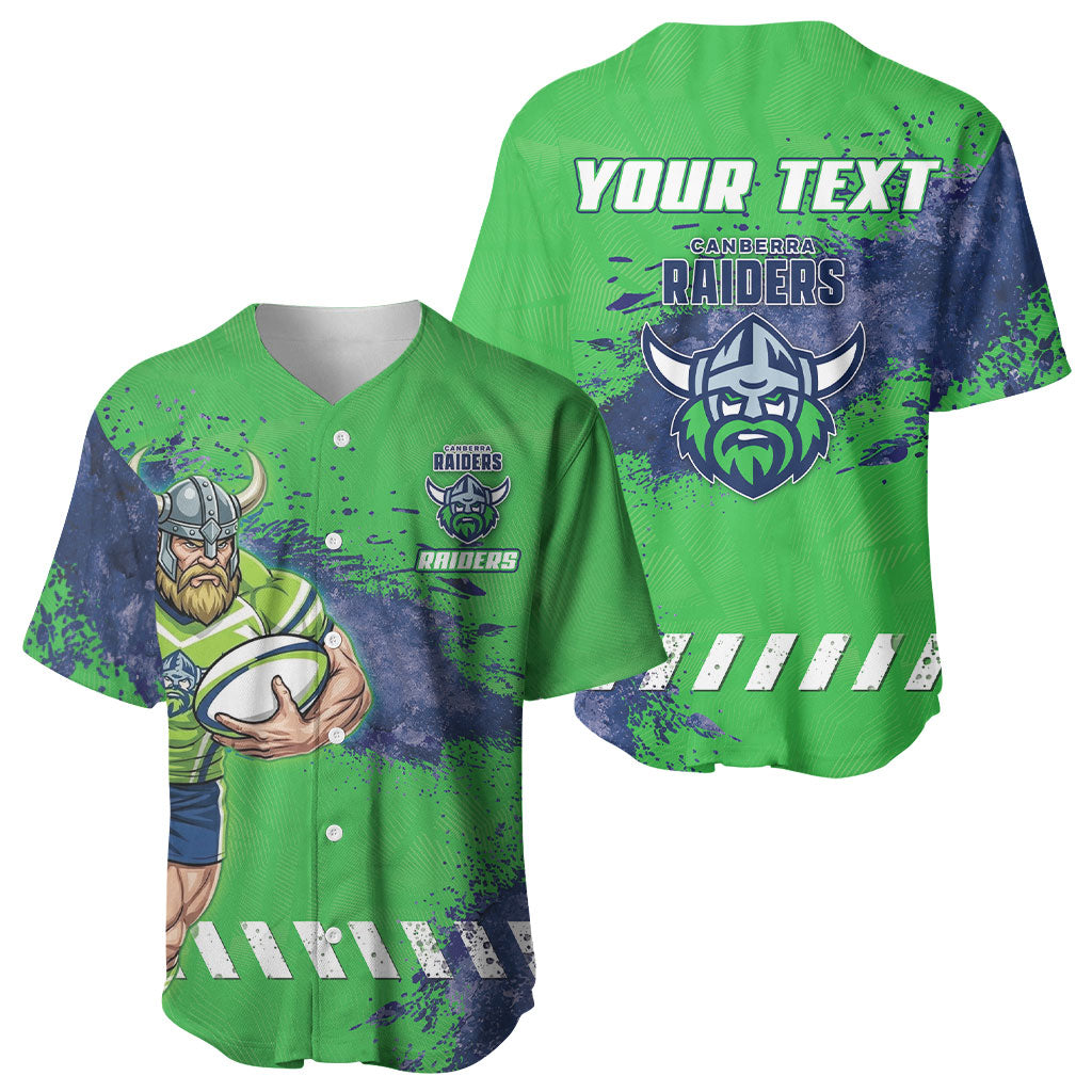 Personalised Canberra Raiders Rugby Baseball Jersey Viking Green Machine Mascot - Sporty Splash Art Style