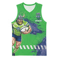 Personalised Canberra Raiders Rugby Basketball Jersey Viking Green Machine Mascot - Sporty Splash Art Style