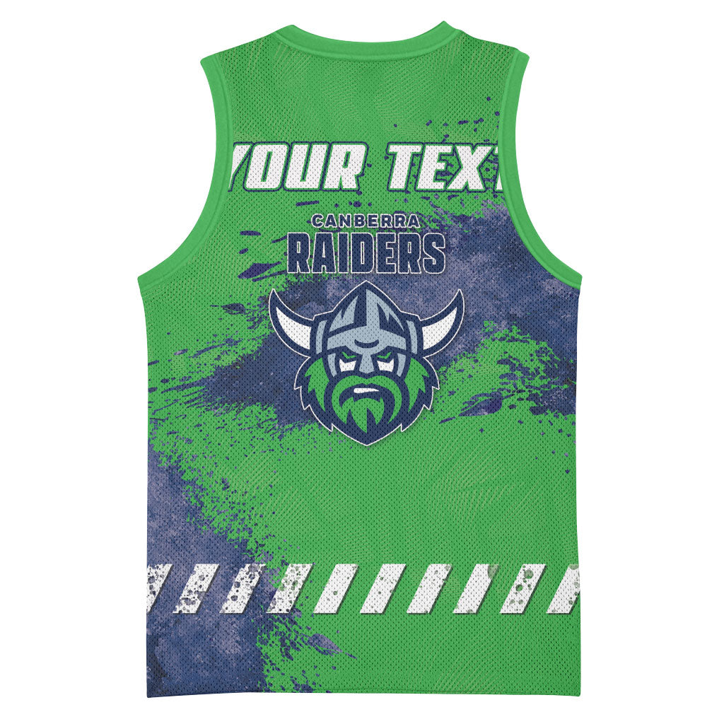 Personalised Canberra Raiders Rugby Basketball Jersey Viking Green Machine Mascot - Sporty Splash Art Style
