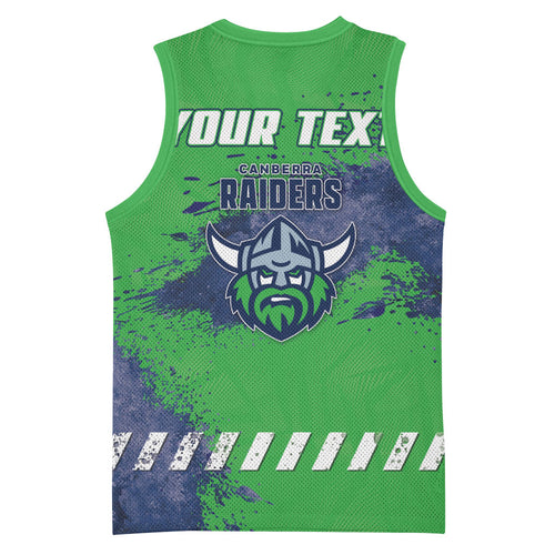 Personalised Canberra Raiders Rugby Basketball Jersey Viking Green Machine Mascot - Sporty Splash Art Style