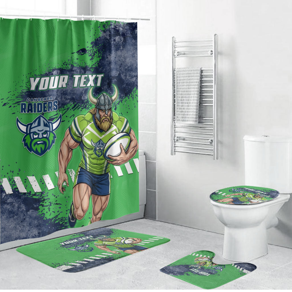 Personalised Canberra Raiders Rugby Bathroom Set Viking Green Machine Mascot - Sporty Splash Art Style
