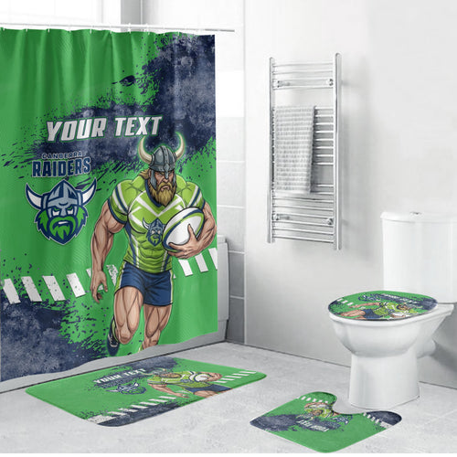 Personalised Canberra Raiders Rugby Bathroom Set Viking Green Machine Mascot - Sporty Splash Art Style