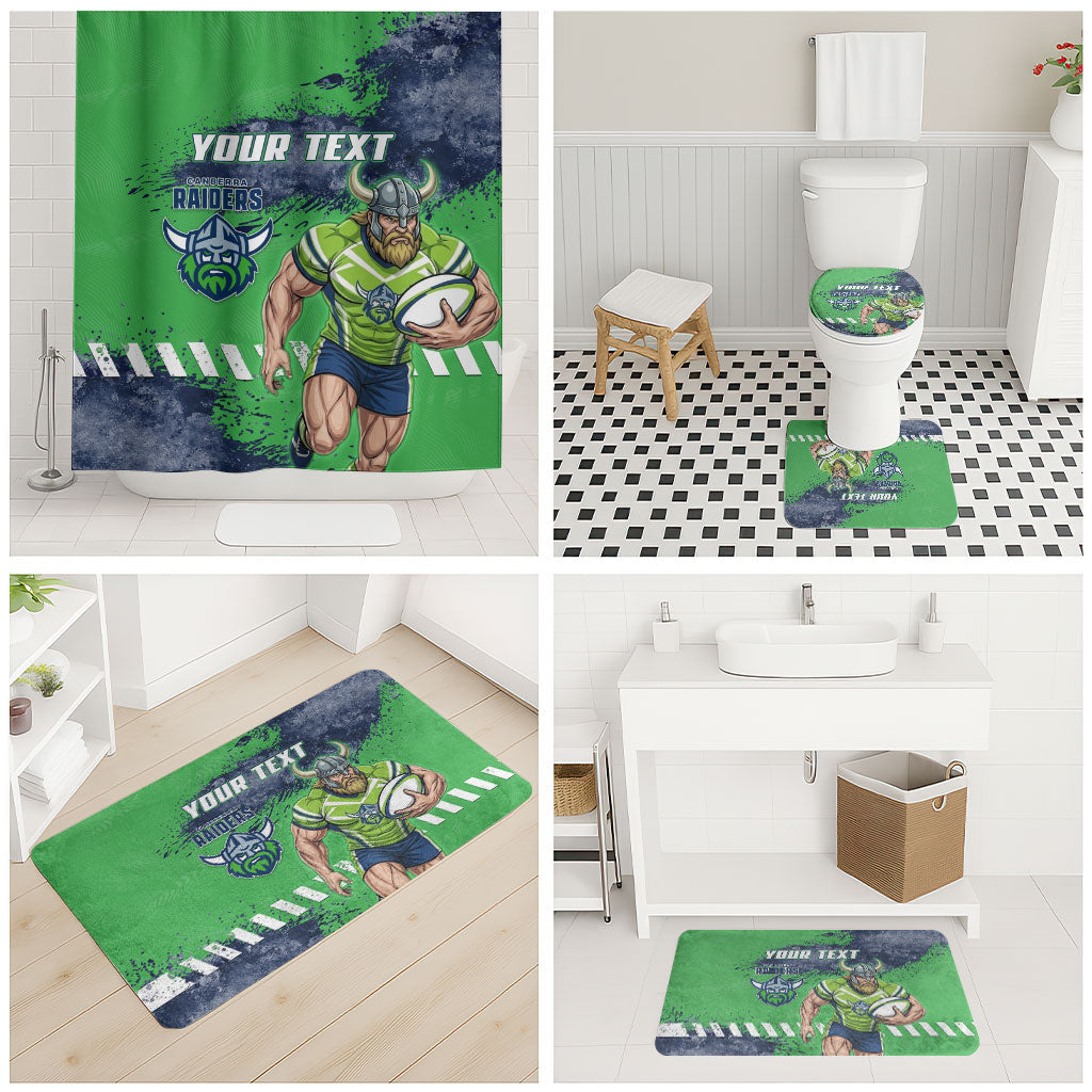 Personalised Canberra Raiders Rugby Bathroom Set Viking Green Machine Mascot - Sporty Splash Art Style
