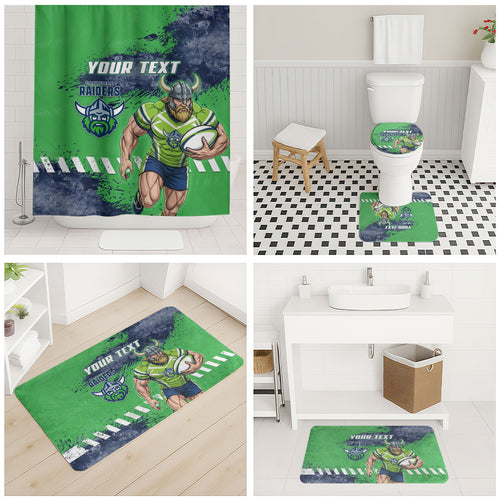 Personalised Canberra Raiders Rugby Bathroom Set Viking Green Machine Mascot - Sporty Splash Art Style