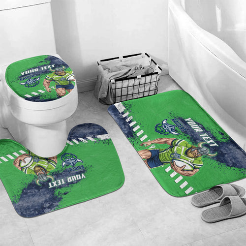 Personalised Canberra Raiders Rugby Bathroom Set Viking Green Machine Mascot - Sporty Splash Art Style