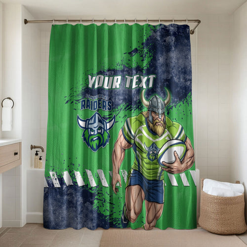 Personalised Canberra Raiders Rugby Bathroom Set Viking Green Machine Mascot - Sporty Splash Art Style