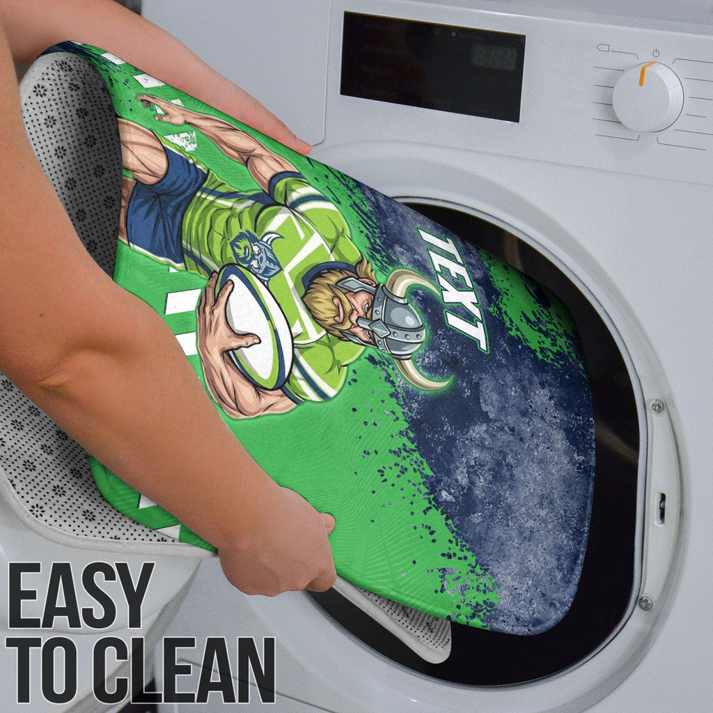 Personalised Canberra Raiders Rugby Bathroom Set Viking Green Machine Mascot - Sporty Splash Art Style
