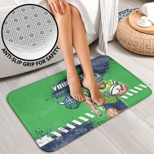 Personalised Canberra Raiders Rugby Bathroom Set Viking Green Machine Mascot - Sporty Splash Art Style