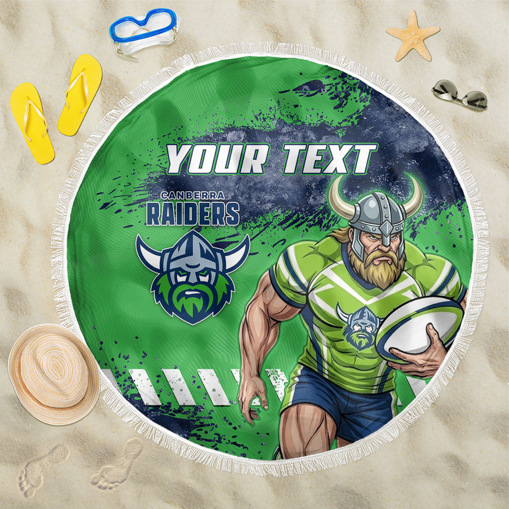 Personalised Canberra Raiders Rugby Beach Blanket Viking Green Machine Mascot - Sporty Splash Art Style