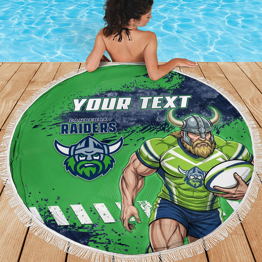 Personalised Canberra Raiders Rugby Beach Blanket Viking Green Machine Mascot - Sporty Splash Art Style