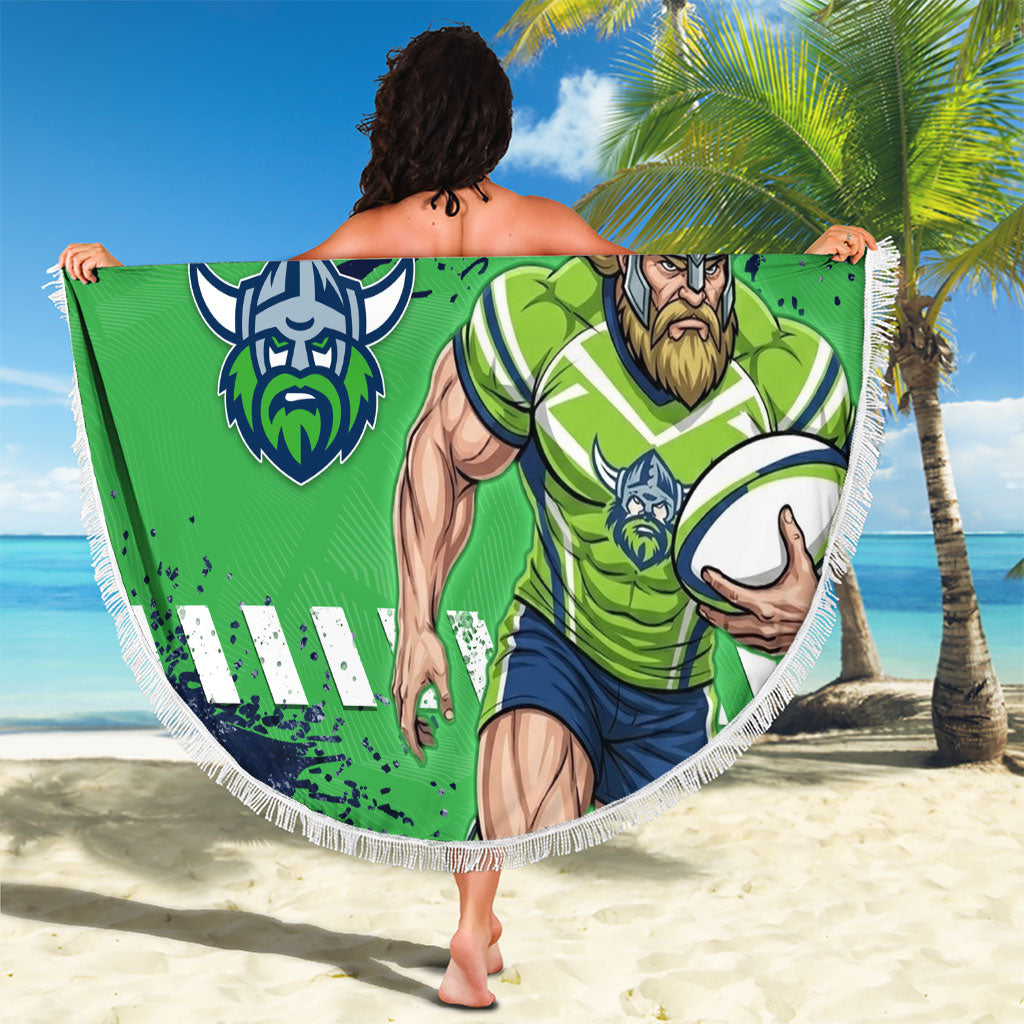 Personalised Canberra Raiders Rugby Beach Blanket Viking Green Machine Mascot - Sporty Splash Art Style