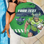 Personalised Canberra Raiders Rugby Beach Blanket Viking Green Machine Mascot - Sporty Splash Art Style