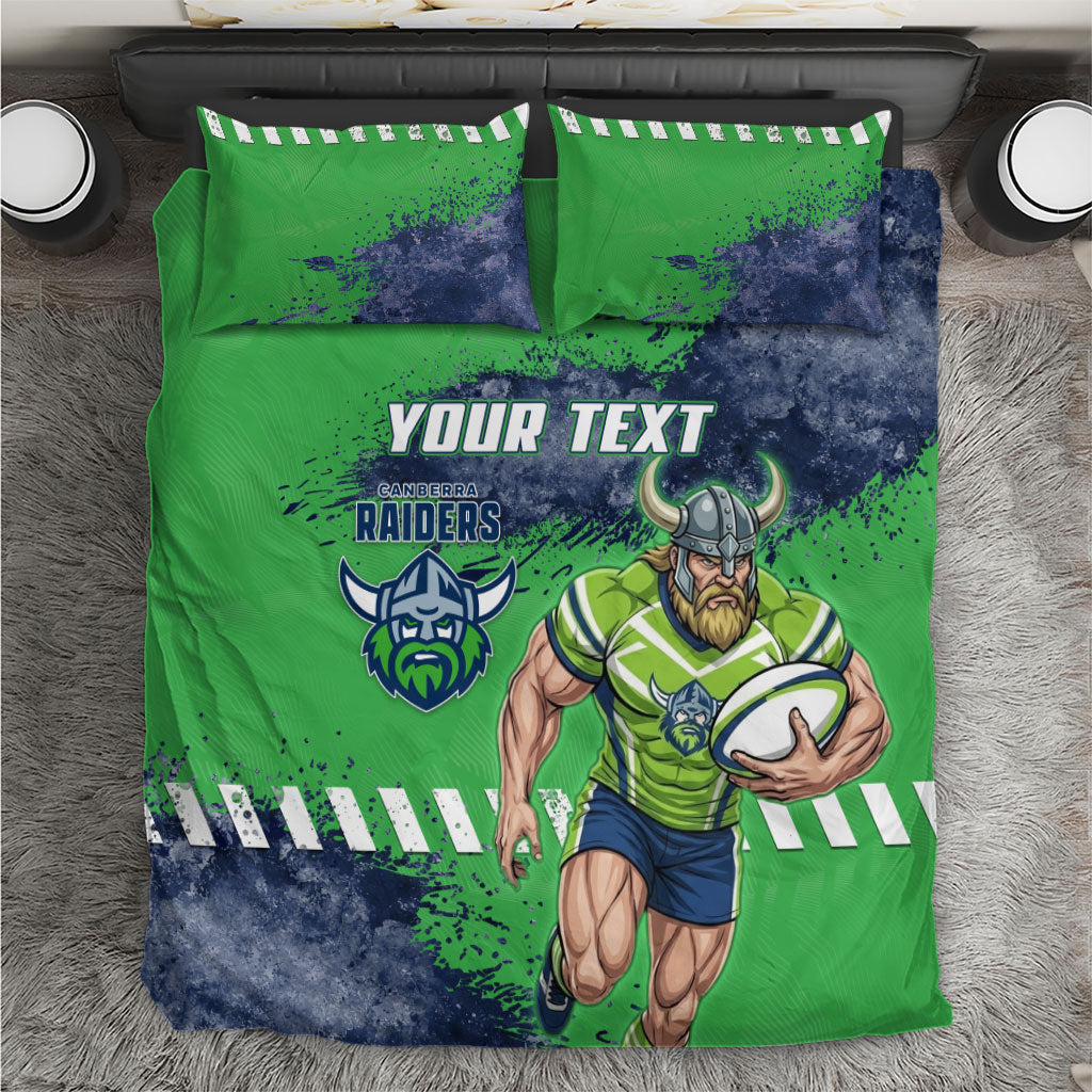 Personalised Canberra Raiders Rugby Bedding Set Viking Green Machine Mascot - Sporty Splash Art Style
