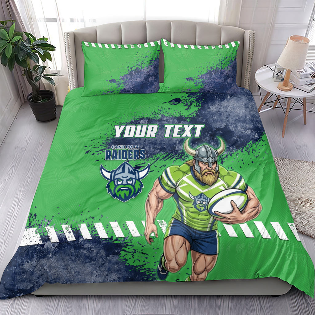 Personalised Canberra Raiders Rugby Bedding Set Viking Green Machine Mascot - Sporty Splash Art Style