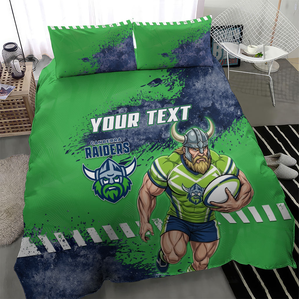 Personalised Canberra Raiders Rugby Bedding Set Viking Green Machine Mascot - Sporty Splash Art Style