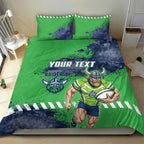 Personalised Canberra Raiders Rugby Bedding Set Viking Green Machine Mascot - Sporty Splash Art Style