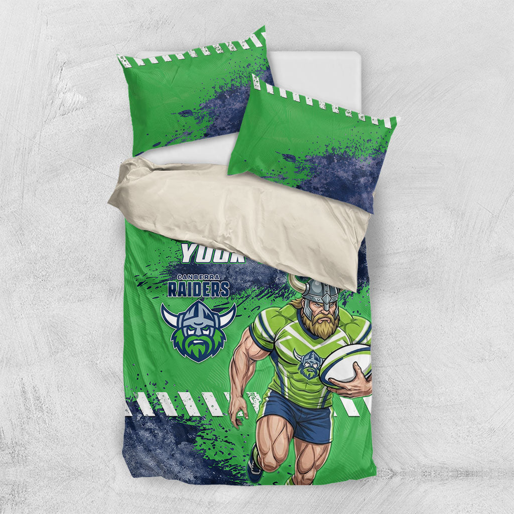 Personalised Canberra Raiders Rugby Bedding Set Viking Green Machine Mascot - Sporty Splash Art Style
