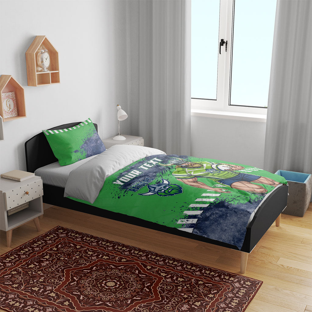 Personalised Canberra Raiders Rugby Bedding Set Viking Green Machine Mascot - Sporty Splash Art Style