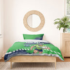 Personalised Canberra Raiders Rugby Bedding Set Viking Green Machine Mascot - Sporty Splash Art Style