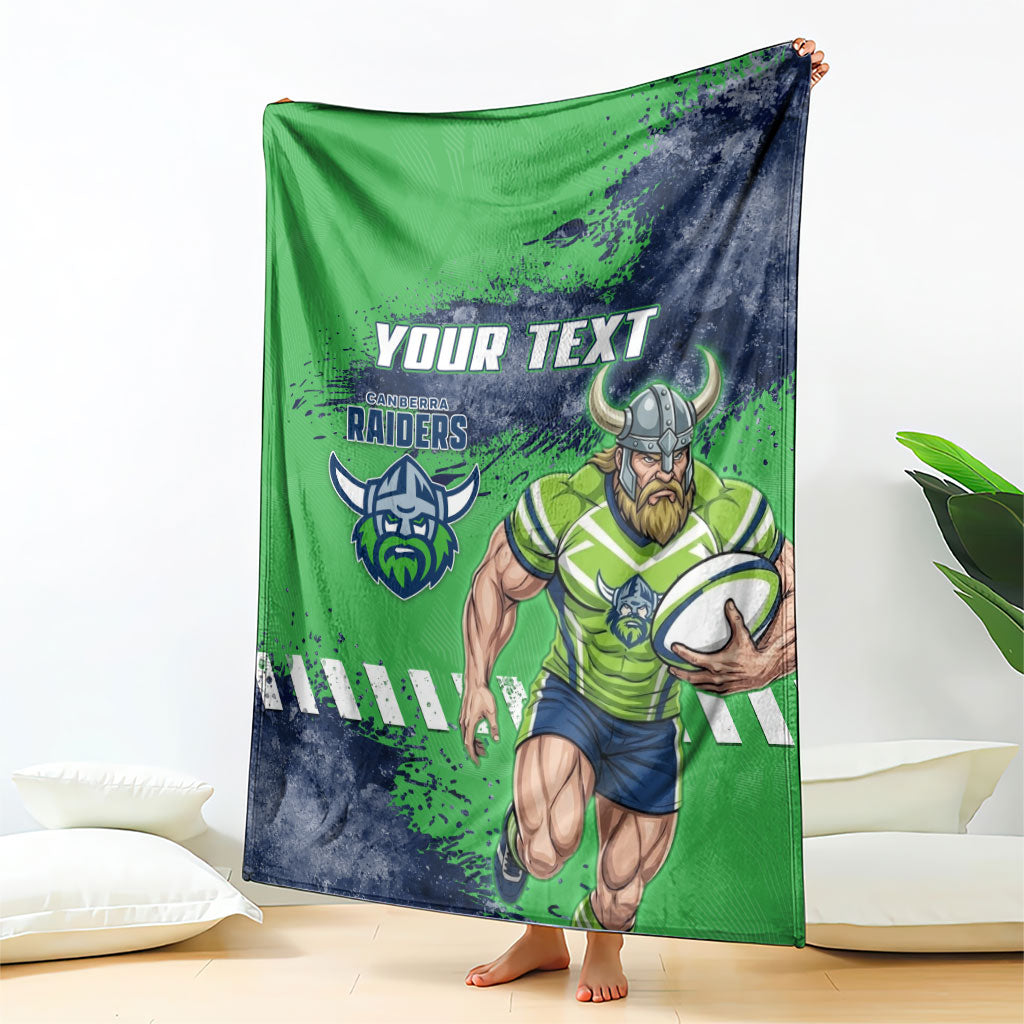 Personalised Canberra Raiders Rugby Blanket Viking Green Machine Mascot - Sporty Splash Art Style