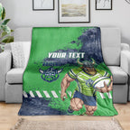 Personalised Canberra Raiders Rugby Blanket Viking Green Machine Mascot - Sporty Splash Art Style