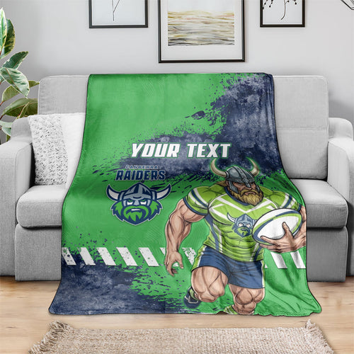 Personalised Canberra Raiders Rugby Blanket Viking Green Machine Mascot - Sporty Splash Art Style