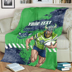 Personalised Canberra Raiders Rugby Blanket Viking Green Machine Mascot - Sporty Splash Art Style