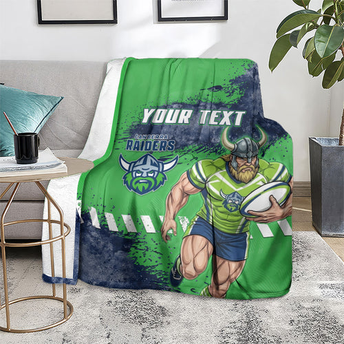 Personalised Canberra Raiders Rugby Blanket Viking Green Machine Mascot - Sporty Splash Art Style