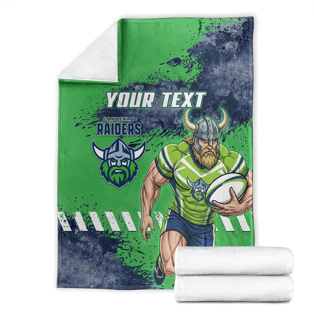 Personalised Canberra Raiders Rugby Blanket Viking Green Machine Mascot - Sporty Splash Art Style