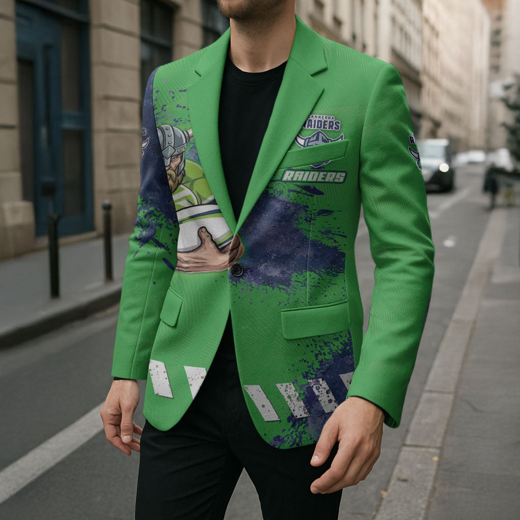Personalised Canberra Raiders Rugby Blazer Viking Green Machine Mascot - Sporty Splash Art Style