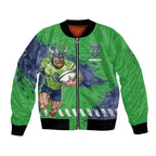 Personalised Canberra Raiders Rugby Bomber Jacket Viking Green Machine Mascot - Sporty Splash Art Style