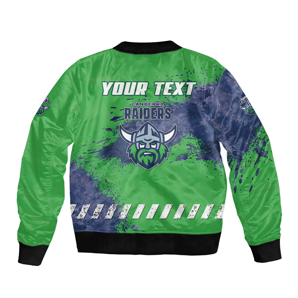 Personalised Canberra Raiders Rugby Bomber Jacket Viking Green Machine Mascot - Sporty Splash Art Style