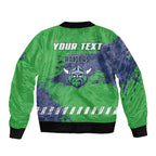 Personalised Canberra Raiders Rugby Bomber Jacket Viking Green Machine Mascot - Sporty Splash Art Style