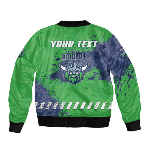 Personalised Canberra Raiders Rugby Bomber Jacket Viking Green Machine Mascot - Sporty Splash Art Style