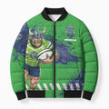 Personalised Canberra Raiders Rugby Bomber Puffer Jacket Viking Green Machine Mascot - Sporty Splash Art Style