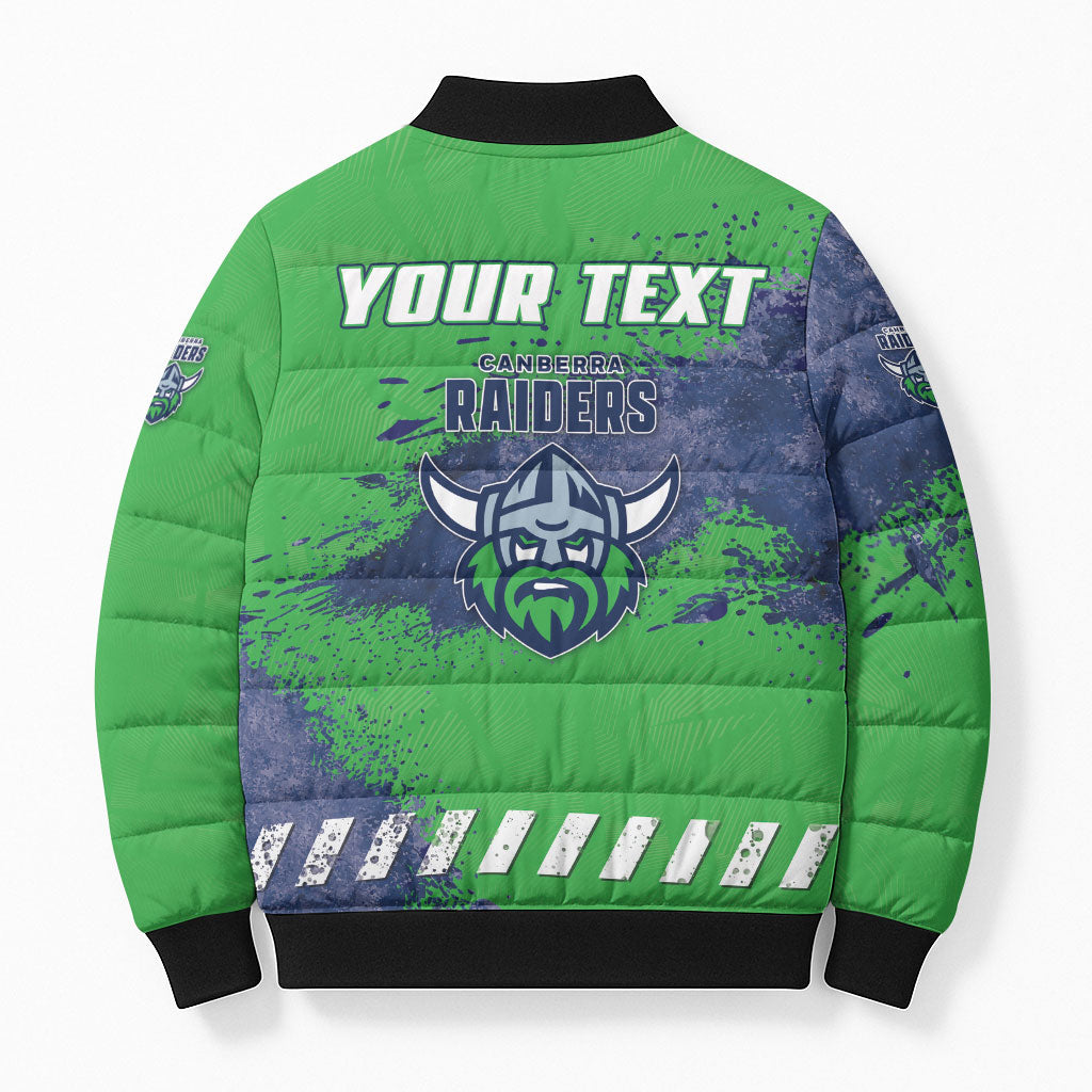 Personalised Canberra Raiders Rugby Bomber Puffer Jacket Viking Green Machine Mascot - Sporty Splash Art Style