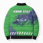 Personalised Canberra Raiders Rugby Bomber Puffer Jacket Viking Green Machine Mascot - Sporty Splash Art Style